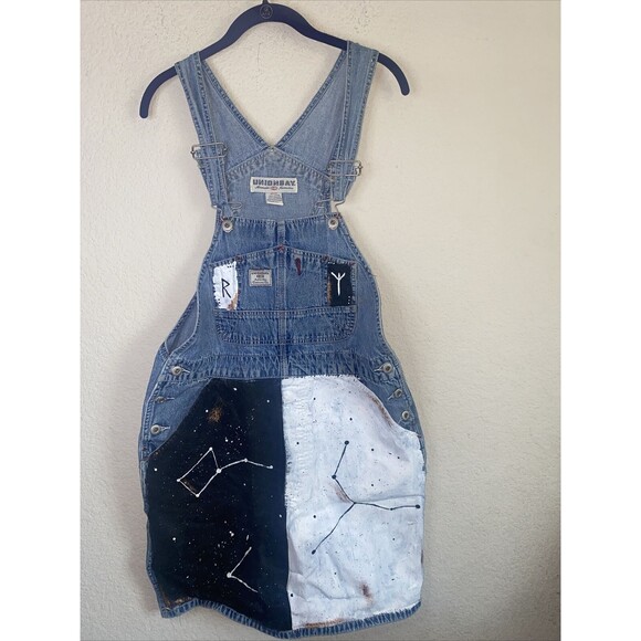 UNIONBAY Dresses & Skirts - Union Bay Vintage Overalls dress Paint DIY Denim 90s Astrology Art Boho y2k M